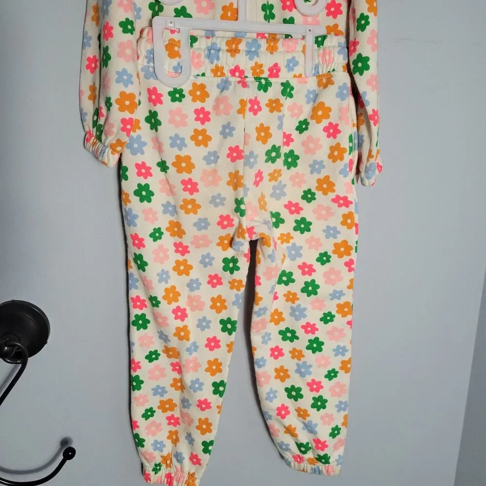 Old Navy Colorful Flower Zipper Hoodie And Pants Set Toddler 4T
